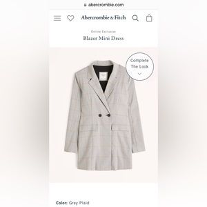 Abercrombie & Fitch Grey Plaid Blazer Mini Dress. NWT